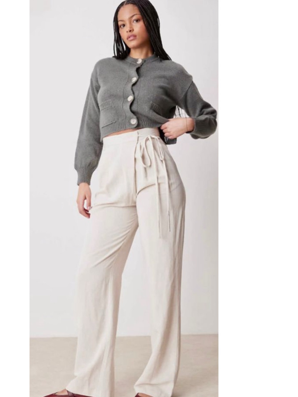Linen blend High-Rise Drawstring Wide-Leg Pants in Cream - TALL!